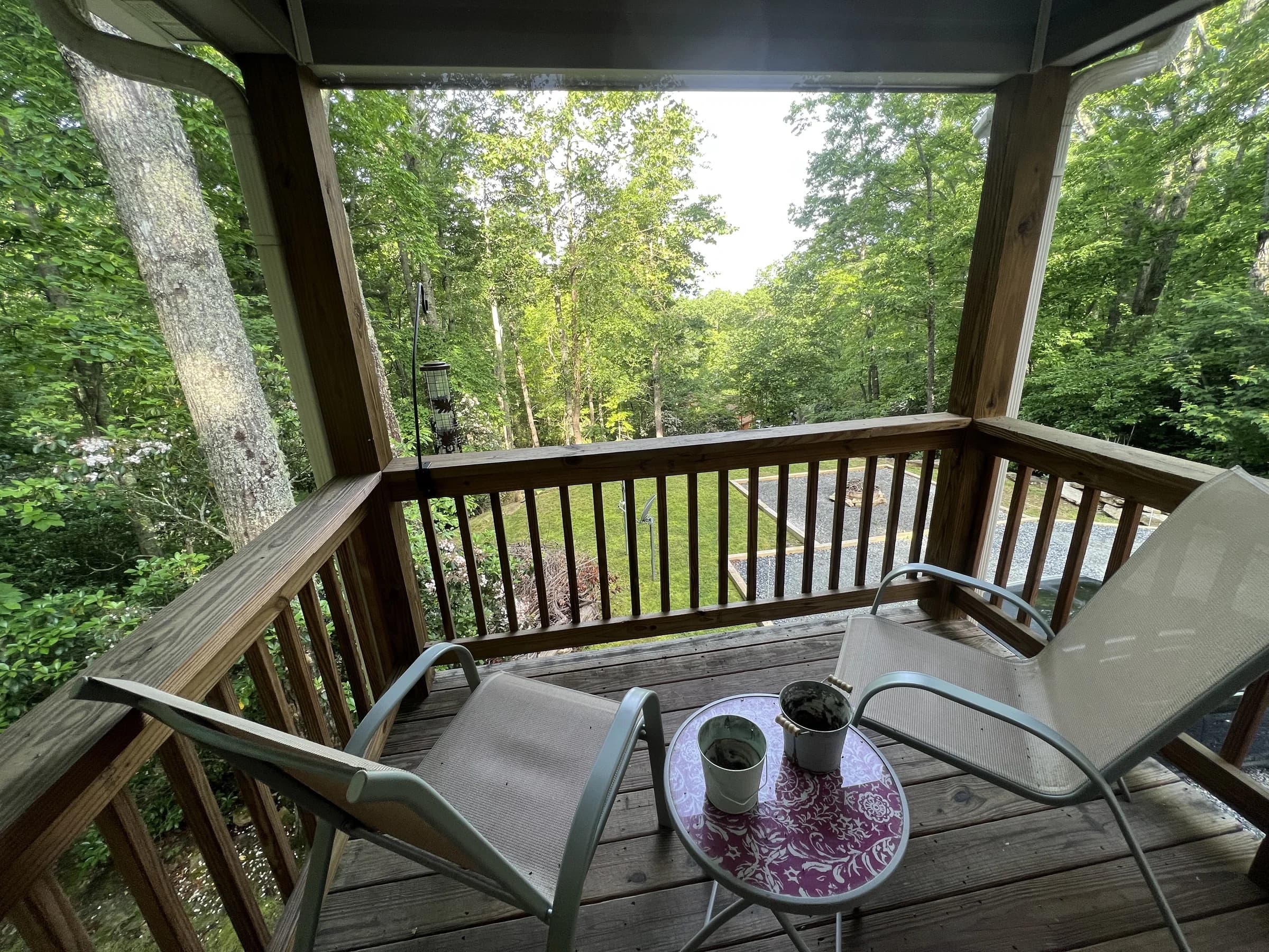 Morning coffee on the Whispering Trees Loft balcony